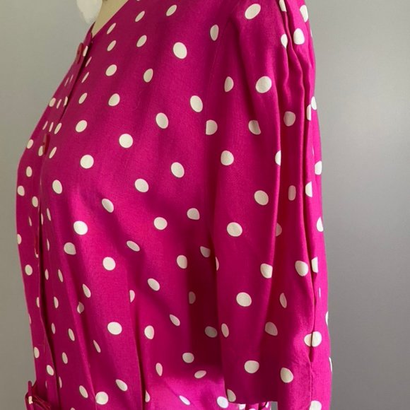 Vintage Ms. Chaus Pink Polka Dot Belted Dress - Picture 4 of 8